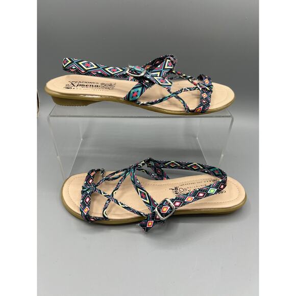 Creaciones Ximena Woven Strap Sandals Women’s 7.5 Multicolor Boho Flat - Picture 1 of 7
